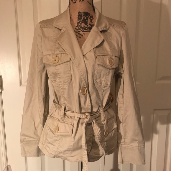 St Johns Bay belted khaki trench coat short XL #89 - Picture 4 of 5